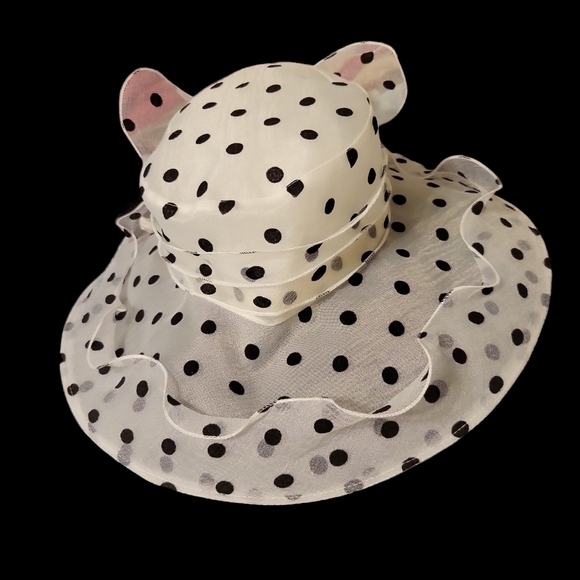 Women's New Hat larger brim white with black polka-dot  Derby - Picture 8 of 10